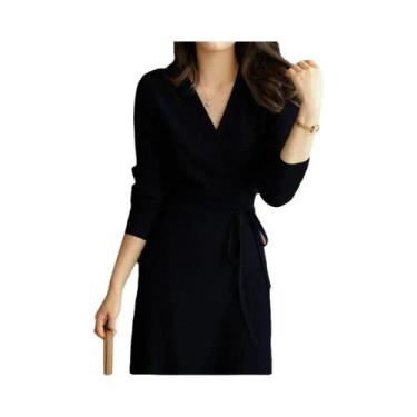 Imagem de Vestido De Suéter Tricotado Com Decote Em V Para Mulheres, Estilo Core