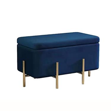 Imagem de FAMEOYA Luxuoso banco otomano de armazenamento de veludo com pés de metal, apoio para os pés otomano estofado contemporâneo, banco de armazenamento macio na extremidade da cama para quarto