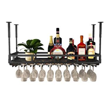 Imagem de APUM Suporte suspenso para copos de vinho - Suporte de garrafa de vinho de metal montado na parede Suporte de copos de vinho de cabeça para baixo | Prateleira de armazenamento de decoração para bares