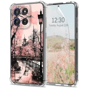 Imagem de Capa transparente para Motorola Moto G Stylus 5G 2025 2025 com protetor de tela de 6,8 polegadas [proteção contra quedas] arte flores de cerejeira fina mulheres meninas macio TPU transparente