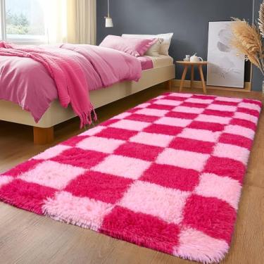 Imagem de Tapetes macios para sala de estar, tapetes macios e felpudos para sala de estar, tapetes felpudos antiderrapantes atualizados para quarto das crianças, decoração perfeita para casa moderna rosa choque