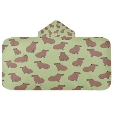 Imagem de Burbuja Linda toalha de banho capivara com capuz para crianças, toalha de praia de pelúcia macia absorvente para meninas e meninos 3-10 anos, 61 x 127 cm