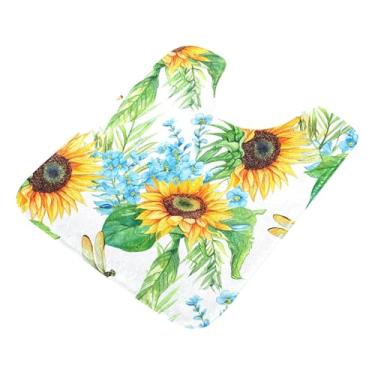 Imagem de Burbuja Tapete de banheiro de girassóis, tapete de banho absorvente de pelúcia macio, base de vaso sanitário antiderrapante para piso de banheiro, oval em forma de U