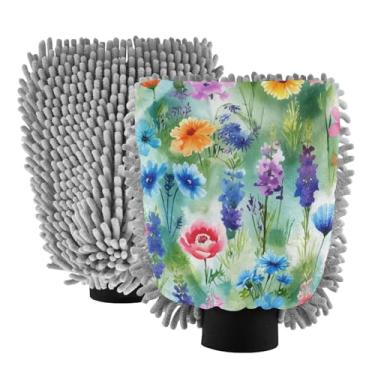 Imagem de STAYTOP Luvas coloridas para lavagem de carro, 2 peças, luvas de microfibra de chenille, sem arranhões, panos de esponja de lavagem ultra absorventes para carros, limpeza doméstica - G