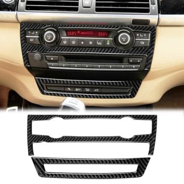Imagem de SUNJIKA Compatível com consoles centrais de fibra de carbono, botão de ar condicionado, tampa do painel, guarnição, acessórios interiores de carro para BMW X5 X6 E70 E71 2008 2009 2010 2011 2012 2013