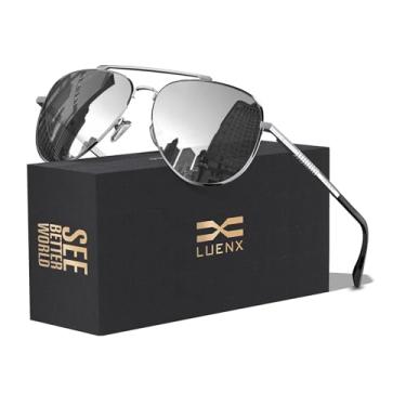Imagem de LUENX Óculos de sol aviador para homens e mulheres com lentes polarizadas para dirigir – proteção UV 400 com acessórios 60 mm, 6 lentes prateadas espelhadas, 60MM