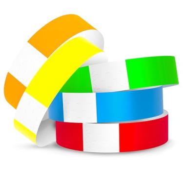 Imagem de 500 Wristco Pulseiras de plástico de papel variadas de 5 cores para eventos - Pulseiras de papel premium à prova d'água resistentes a rasgos, pulseiras de identificação para shows, festivais