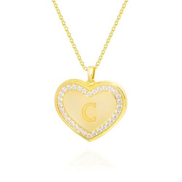 Imagem de STARepublic Colar com medalhão de coração com inicial Z banhado a ouro 14K, joia feminina com pingente de letra Z, presente de lembrança, Regular, Metal Pedra, Zircônia cúbica