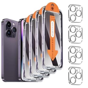 Imagem de Pacote com 4 + 4 protetores de tela de privacidade para iPhone 14 Pro [6,1 polegadas] com protetor de lente de câmera, [proteção contra quedas] Película de vidro temperado anti-espião de dureza 9H