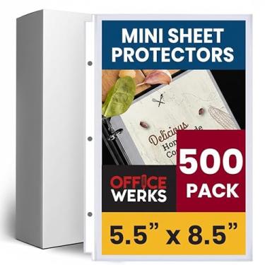 Imagem de Officewerks Protetor de lençol transparente pesado comporta folhas de 14 x 21 cm, serve para fichário de 3 anéis, transparente e livre de ácido com furos reforçados, carregamento superior, seguro para
