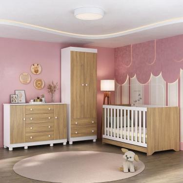 Imagem de Quarto De Bebê Completo Com Berço Americano 3 Em 1 Allegra Multimóveis MP4594 Branco-madeirado