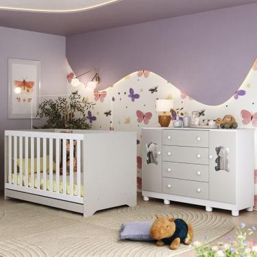 Imagem de Berço Americano 3 Em 1 Com Cômoda 2 Portas 4 Gavetas Fofura Multimóveis MP4728 Branco-off White