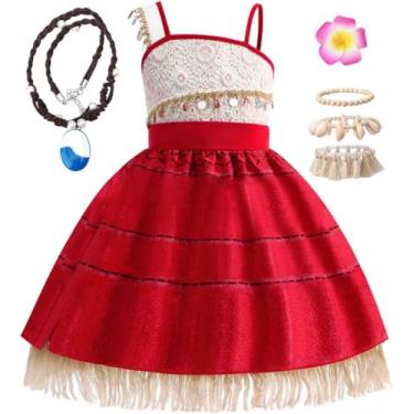 Imagem de ODESABO Fantasia de princesa para meninas, princesa do oceano com acessórios para crianças, fantasia de Halloween para meninas, Vermelho, 3 Anos