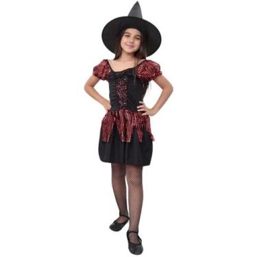 Imagem de Fantasia Halloween Infantil Bruxinha Com Chapeu Vestido de Bruxa Malva