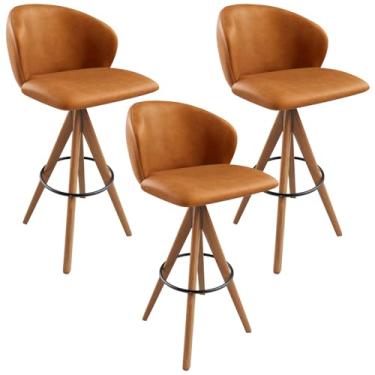Imagem de Kit 03 Banquetas Alta Giratória Bar Cozinha Sala de Jantar Bar Mia L02 Couríssimo Canela - Lyam Decor