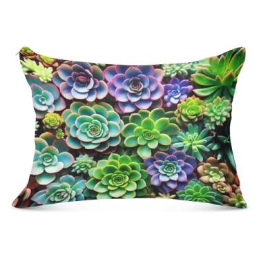 Imagem de Fronha decorativa de planta suculenta colorida poliéster para o corpo fronha padrão queen king travesseiro bonito presente decoração de cama, tamanho Queen, 50,8 cm x 76,2 cm