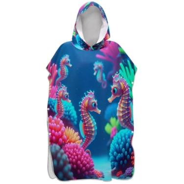 Imagem de Joisal Lindo poncho de surf azul coral para adultos trocador de roupa de praia com capuz toalha de banho plus size unissex adulto poncho com capuz