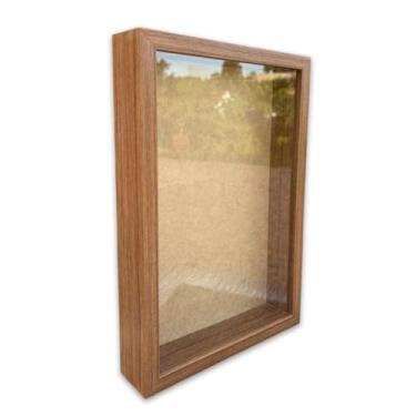 Imagem de Moldura Caixa Alta Com Vidro Expositora Folhas Secas Bordados Quadros Quilling Scrapbook - Revestida - 1,5X4,5(Freijó Real,21X29,7 cm)