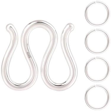 Imagem de Beebeecraft 1 caixa de prata esterlina 925 M gancho fecho com 4 peças anel de salto 14 x 16 x 1,8 mm aberto M gancho olho fecho e fechos W conector com pano de limpeza para colar faça você mesmo joias