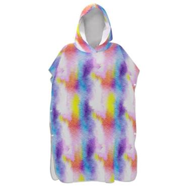 Imagem de TSENQUE Aquarela Rainbow Tie Dye Cores Surf Poncho Trocador Roupão para Adul com Capuz Toalha de Praia Impressão Plus Size Adulto Ponchos para Mulheres