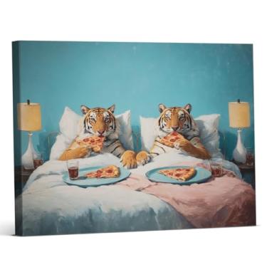 Imagem de Impressão de arte de parede de tigre dia dos namorados casal tigres na cama pintura em tela decoração de parede para quarto de casa 20 x 25 cm emoldurado