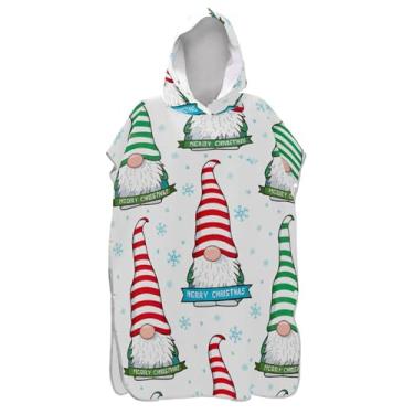 Imagem de Gnomos fofos de Natal listrado poncho de surfe trocador adulto toalha de banho com capuz de praia plus size unissex poncho adulto com capuz