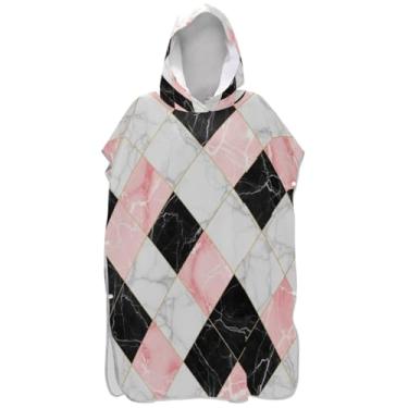 Imagem de Joisal Roupão absorvente para troca de poncho de surfe para adultos, toalha de banho com capuz, bonito mármore, branco, rosa, preto, homem, mulher, poncho com capuz