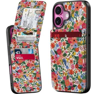 Imagem de Bemal Capa carteira para iPhone 16, suporte de cartão embutido, estampado na moda, bloqueio RFID, suporte de couro PU, fecho magnético, capa de telefone à prova de choque para mulheres e homens