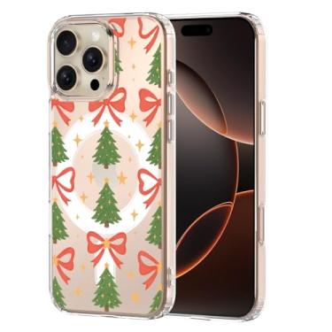 Imagem de MAYCARI Capa para iPhone 15 Pro, lindos laços vermelhos estrelas árvores de Natal capa magnética transparente para celular, compatível com MagSafe, capa protetora transparente à prova de choque para