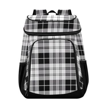 Imagem de Mochila térmica xadrez, preta, branca, 36 latas, isolada, à prova de vazamento, impermeável, macia, lancheira masculina