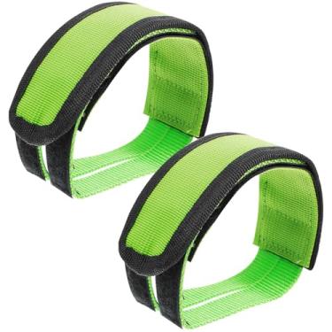 Imagem de 2 peças de tiras de pedal de bicicleta, clipes verdes para estacionários, alça de pé adequada para pedais de engrenagem fixa, alças antiderrapantes para pés de bicicleta