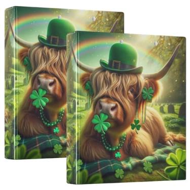 Imagem de Pacote com 2 fichários de vaca Highland do Dia de São Patrício, 3 argolas com prancheta com bolsos, pequenos fichários 27 x 31,5 cm, material escolar