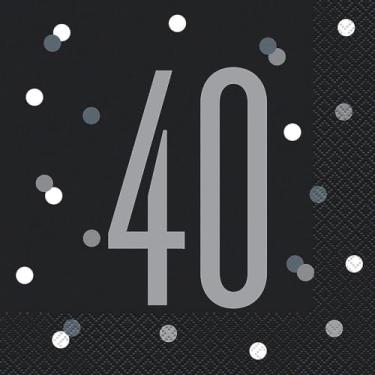 Imagem de Guardanapos descartáveis de almoço de 16 cm Glitz Party 40th Birthday - 16 Ct.