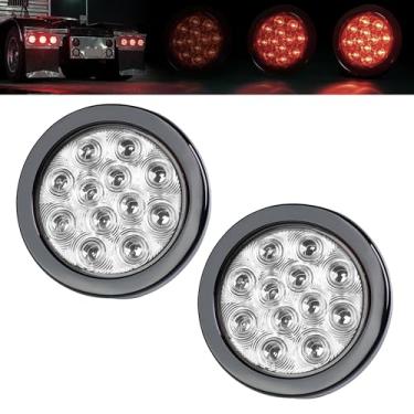 Imagem de Ledvillage 2 peças de lente transparente de 10 cm vermelho LED redondo marcador de luz traseira com 3 modos (baixo/alto/estroboscópico) – 12 LED, 4 fios, ilhós e plugue de pinos, 12 V CC para reboque
