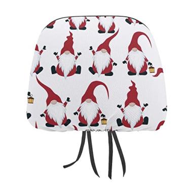 Imagem de Gnomo de Natal escandinavo vestido vermelho sem costura em branco 2 peças capas protetoras de encosto de cabeça para assento de carro universal, capa macia para encosto de cabeça de carro, acessórios