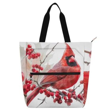 Imagem de GAIGEO Bolsa de trabalho feminina Red Bird Hawthorn, lona, praia, escola, bolsa para professores, bolsa com compartimentos