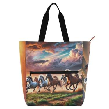 Imagem de GAIGEO Bolsa feminina com estampa de cavalos deslumbrantes para trabalho, lona, praia, livros, bolsa carteiro com zíper e compartimentos