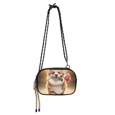 Imagem de TSENQUE Linda bolsa feminina Corgi rosa pequena bolsa tiracolo bolsas de ombro pochete para celular