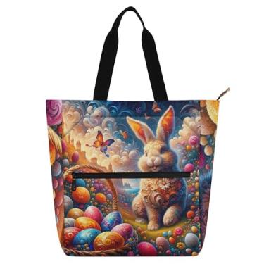 Imagem de Sacola feminina com ovos de coelhinho da Páscoa, para trabalho, faculdade, escola, bolsa, utilitária, escritório, livros, presentes para amantes de livros