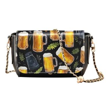 Imagem de Rubber Ducks on Blue Medium Leather Crossbody Bags for Women, Crossbody Bag with Strap, Womens Leather Crossbody Bags, Beer on Black-1, One Size