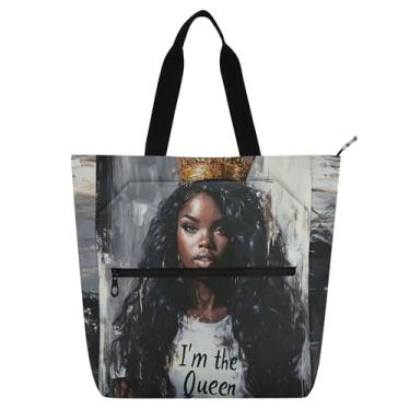 Imagem de GAIGEO Bolsa feminina feminina preta Regal Queen para mulheres, crianças, escola, trabalho, viagem, zíper para livros, bolsa de lona