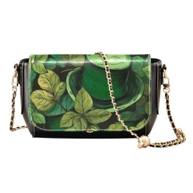 Imagem de Bolsa transversal ajustável com alça de elefante em branco, bolsa tiracolo feminina de couro, bolsa de ombro média para mulheres, Chapéu de São Patrício com folhas-3, One Size