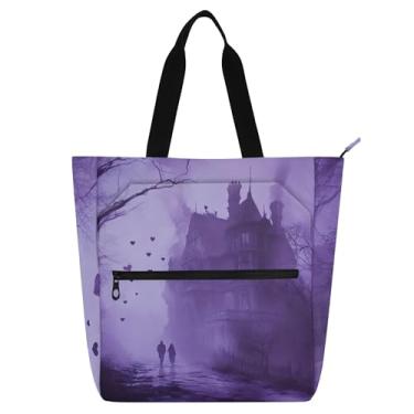 Imagem de Sacola roxa estilo gótico estilo castelo para mulheres crianças adolescentes com zíper, bolsa de viagem para trabalho escolar, bolsa personalizada personalizável