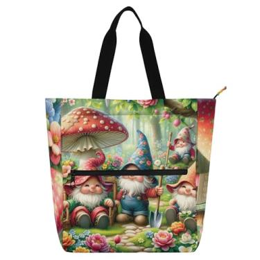 Imagem de Sacola feminina Spring Cute Gnomos para trabalho, lona, praia, escola, bolsa para uso diário, para amantes de livros, presentes