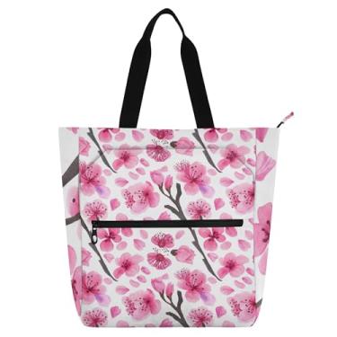 Imagem de GAIGEO Bolsa feminina rosa de flores de cerejeira em aquarela bolsa de tecido de lona bolsa carteiro universitária com compartimentos