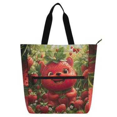 Imagem de Linda bolsa de trabalho de cachorro morango para mulheres, bolsa de lona para escola universitária, bolsas de tecido, bolsas para amantes de livros, presentes