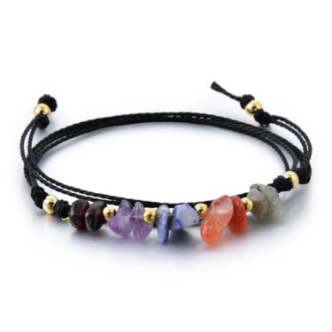 Imagem de Pulseira trançada de 12 zodíacos de cascalho natural, joias de pedra patrona, presente de aniversário para festivais, One Size Fits Most, Pedra preciosa, pedras preciosas