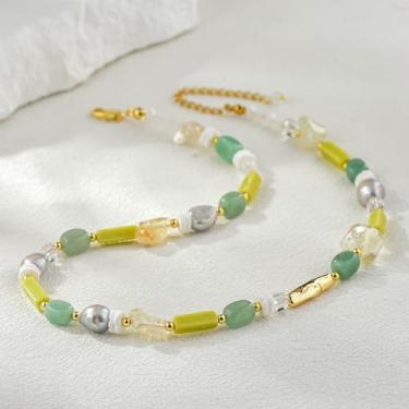 Imagem de Colar feminino retrô de pedras naturais de contraste fresco ajustável com lindo cartão de dia dos namorados aleatório e bolsa de organza, joias diárias/para encontros, presentes de Dia dos Namorados