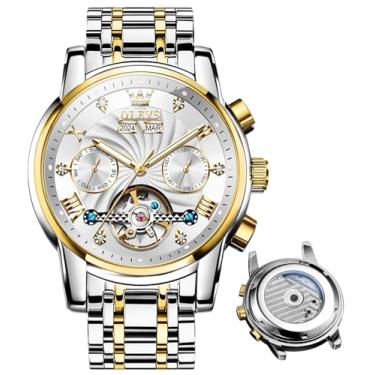 Imagem de OLEVS Relógios automáticos masculinos para negócios, relógio mecânico, aço inoxidável, impermeável, corda automática, clássico, diamante, esqueleto, relógio de pulso masculino, 7088 - dois tons de