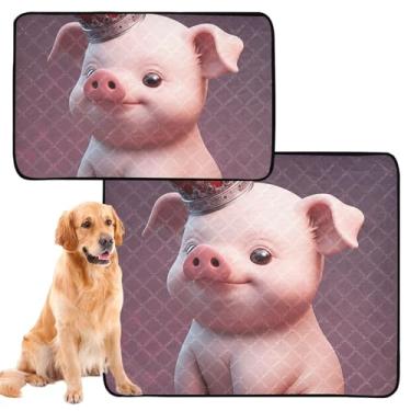 Imagem de Cute Pig Crown Pink Pet Cat Pee Pad reutilizável para cães de estimação laváveis tapete impermeável antiderrapante para treinamento de filhotes à prova de vazamento, pequeno x pacote com 3
